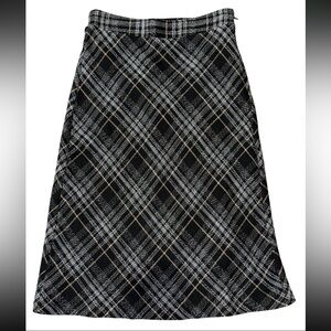 ANN TAYLOR Black Tan White Bias Plaid A Line Skirt Size 12 $129 EUC KL